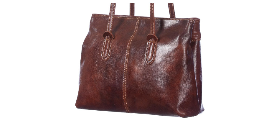 Borsa a spalla da donna in vera pelle MINA MAXI, colore MARRONE, CHIAROSCURO, Made in Italy